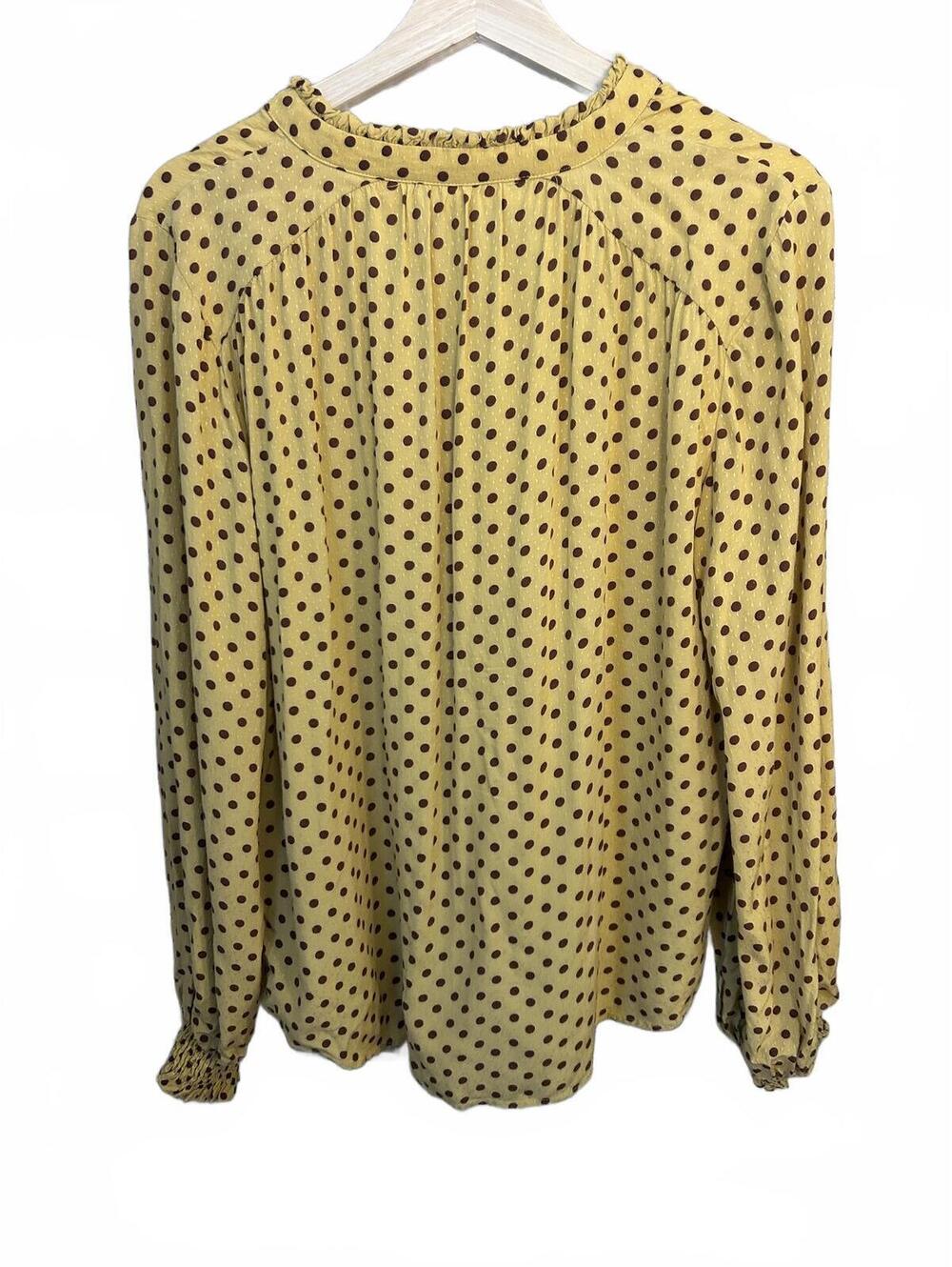 Maeve by Anthropologie Yellow Polka Dot Blouse Medium - Picture 3 of 9
